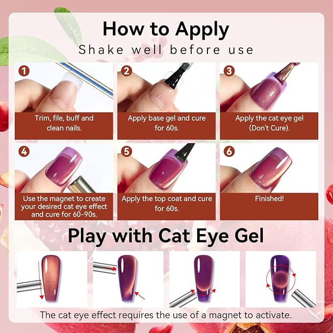 Makartt Cat Eye Gel Nail Polish - 10ml Romantic Holographic Fruit Gel Nail Polish with Magnet Stick, Glitter, UV/LED Curing Salon Home DIY Manicure - Pomegranate