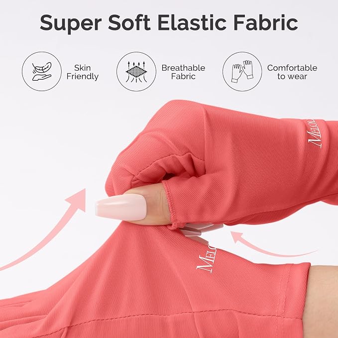 MelodySusie UPF50+ Fingerless UV Protection Gloves for Gel Manicures | Cool breathable fabric,professional UPF50+ UV protection,fingerless design ideal for salon & home gel manicure,Anti UV Light