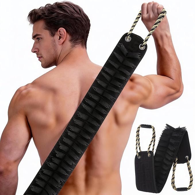 Shower Back Scrubber with Handles, 40 Inches Dual-Sided Back Washer, Dual-Sided Body Exfoliator for Men, Women and Elderly. Foaming on One Side, Exfoliating on the Other for Deep Cleansing.