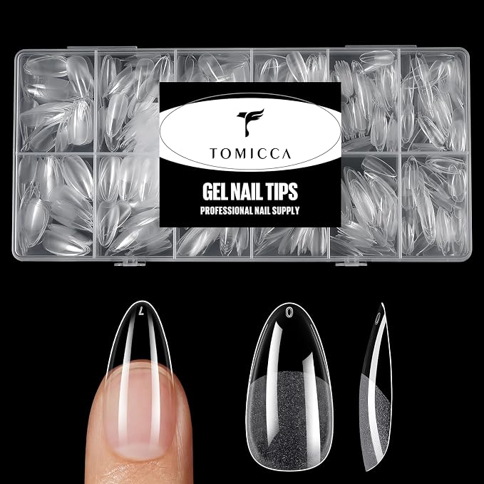 TOMICCA Medium Almond Nail Tips, 240Pcs Half Matte Pre Shaped No Filing Almond Nail Tips, 15 Sizes Full Cover Clear Acrylic Nails for Nail Art, Gel Nail Extension Tips for Beginners & Professionals