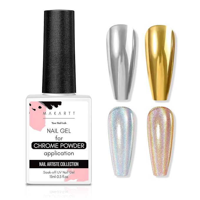Makartt Gel Top Coat for Chrome Nail Powder 15ML, No Wipe Mirror Shine | Clear High Gloss Top Coat Gel Nail Polish Long Lasting Easy Application, Soak off UV Lamp, DIY Home Salon