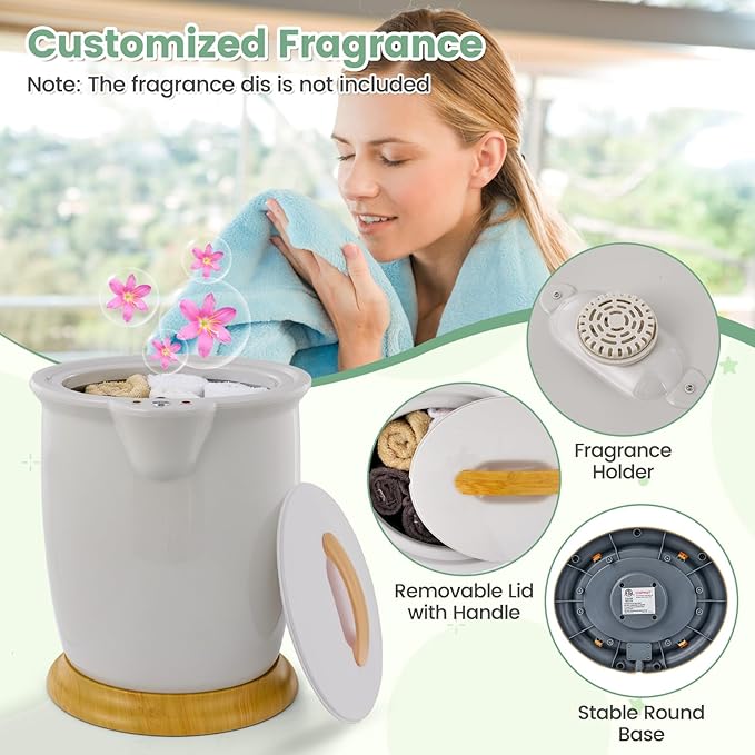 Happygrill Towel Warmer, Luxury Towel Warmer Bucket w/Fragrance Holder, Auto Shut Off, Fits Up to Two 40" x 70" Oversized Towels, Bathrobes, Blankets, Large Towel Warmer for Bathroom