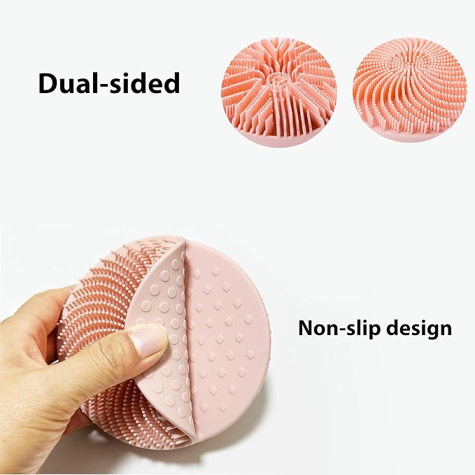 MtBoi 2 Pack Silicone Exfoliating Body Scrubber, Silicone Body Brush, Soft Silicone Loofah for Sensitive Skin, Shower Head Massager, Easy to Clean, Lathers Well(Pink&Black)