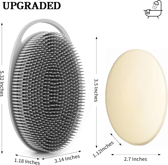 2 Pack Silicone Body Scrubber for Shower - Soft & Gentle Loofah Alternative for Sensitive Skin, Quick-Drying & Hygienic Body Wash Scrubber Brush for Men, Women & Kids (Black & Gray)