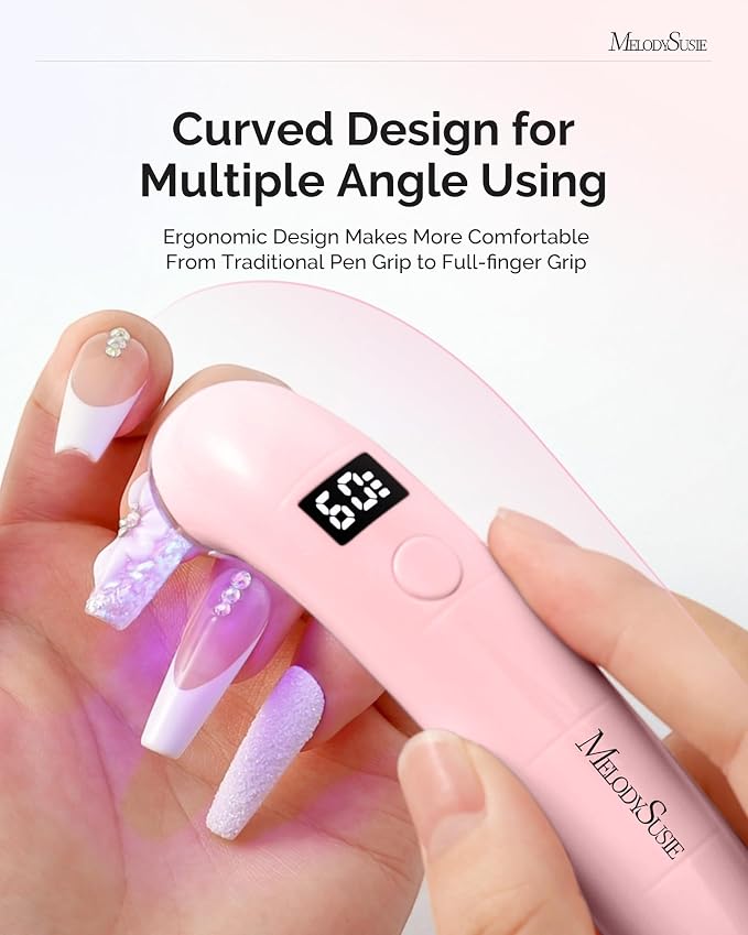 MelodySusie Handheld Flash Cure Nail Lamp P-ART01A Cordless Mini Nail Light | Concave Ergonomic Handle for Nail Tech, Spot Cure for Soft Gel, Gel-X & Press-On, 630mAh Battery