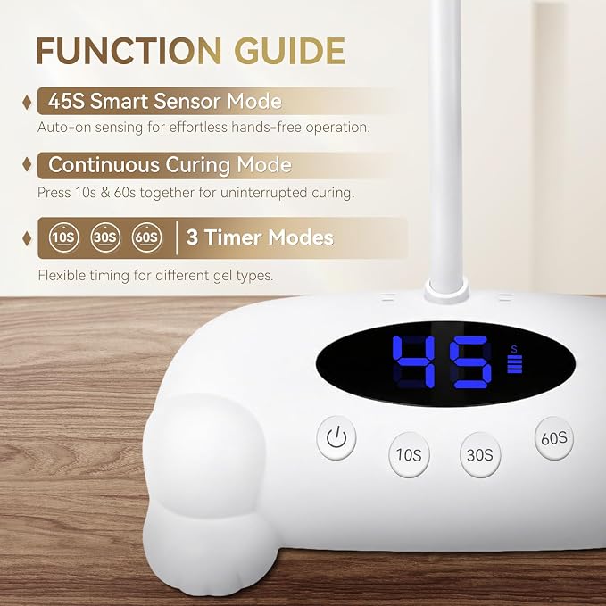 AORAEM UV Nail Lamp for Gel Polish with Auto Sensor & 3 Timers, White | 48W LED Nail Light, Rechargeable Gooseneck Flash Cure Nail Lamp for Salon Home DIY Use