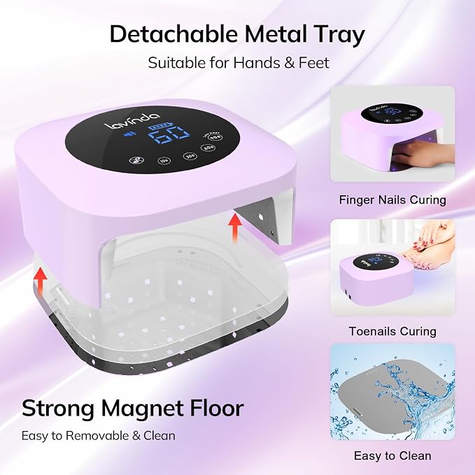 Lavinda LED Nail Lamp Rechargeable UV Light for Gel Nails Macaron Purple | Professional Gel Nail Lamp with 4 Timers LCD Display, Fast Drying UV Lamp for Gel Nails, Nail Dryer for Salon Home Gift