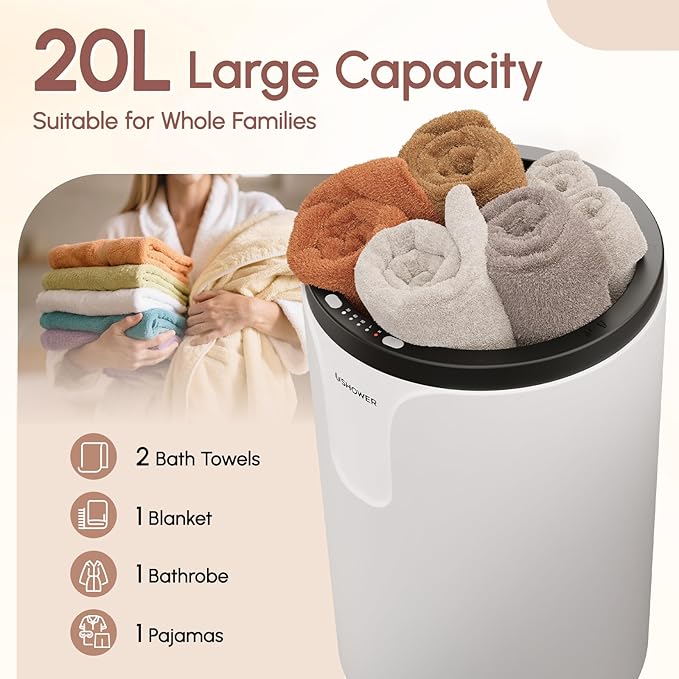 USHOWER Towel Warmers for Bathroom, Fast-Heating Towel Warmer Bucket for Spa, Auto Shut-Off, Fits Two 40''x70'' Oversized Towels, Blankets, Bathrobes, PJ's and More, ldeal Gift for Family, 20L