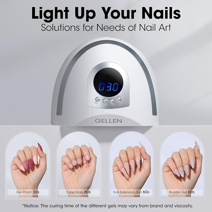 Gellen UV Lamp for Finger Toe Nails, Nail Light Curing for Gel Nail Polish | 268W, 4 Timers, 66 LED Beads, All-Round Coverage, Professional Fast Drying Nail Dryer for Gel Polish, White