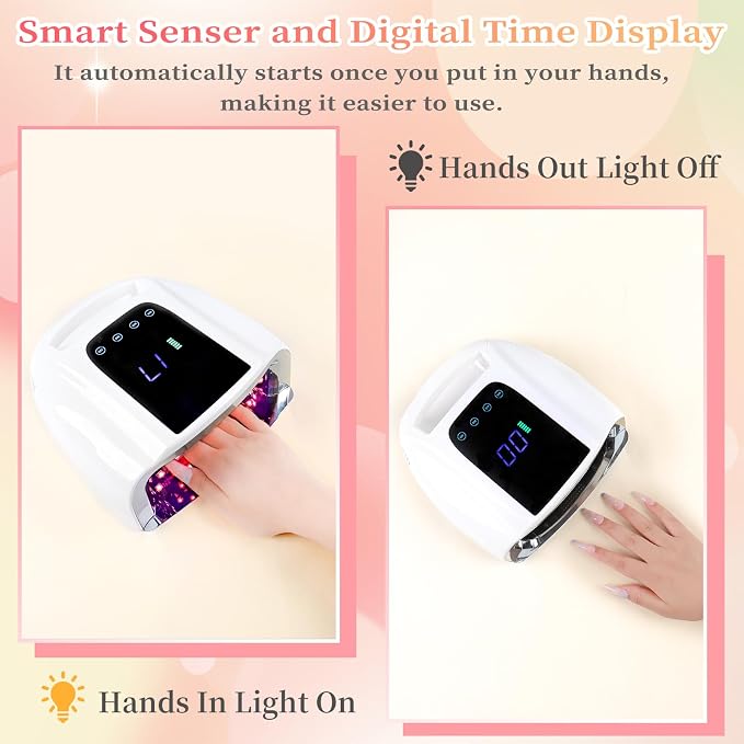 96W Rechargeable UV LED Nail Lamp, Cordless UV Light for Nails with LCD Display Auto Sensor, 4 Timer Setting and Smart Sensor Nail Dryer,Nail Cure Light with Removable Bottom(White)