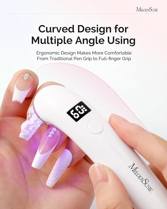 MelodySusie Handheld Flash Cure Nail Lamp P-ART01A Cordless Mini Nail Light | Concave Ergonomic Handle for Nail Tech, Spot Cure for Soft Gel, Gel-X & Press-On, 630mAh Battery