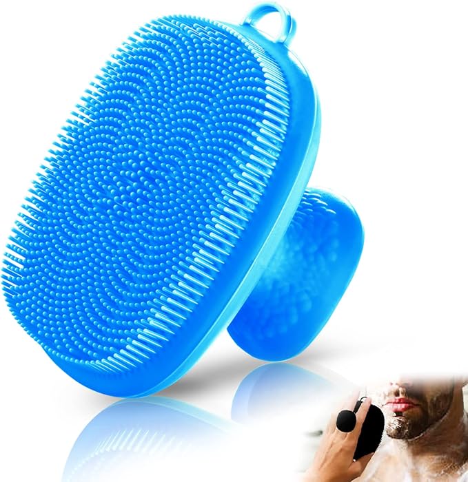 Silicone Face Scrubber for Men Facial Cleansing Brush Silicone Face Wash Brush Manual Waterproof Cleansing Skin Care Face Brushes for Cleansing and Exfoliating (Blue)