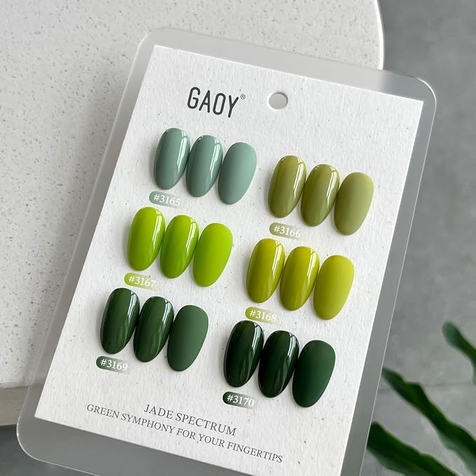 GAOY Jade Green Gel Nail Polish Set, 6 Colors Mint, Moss, Emerald UV Gel | Gemstone Nail Art, UV Lamp Required, Pigmented, Long Lasting, Easy to Apply, Salon Manicure at Home, Gift for Women