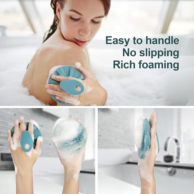 Food-Grade Silicone Body Scrubber Exfoliating & Massaging Brush, Dark Green | INNERNEED Hygienic Shower Scrub Skin Wash Bath Tool for All Skin Types, Lathers Well, Longer Service Life