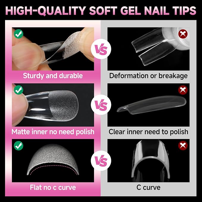 UNA GELLA Medium Coffin Nails Tips Soft Gel 120pcs Half Matte | Nail Tips Coffin Full Cover Fake Acrylic Nails Clear Coffin Press on Nails for Nail Extensions Home DIY Salon 12 Sizes