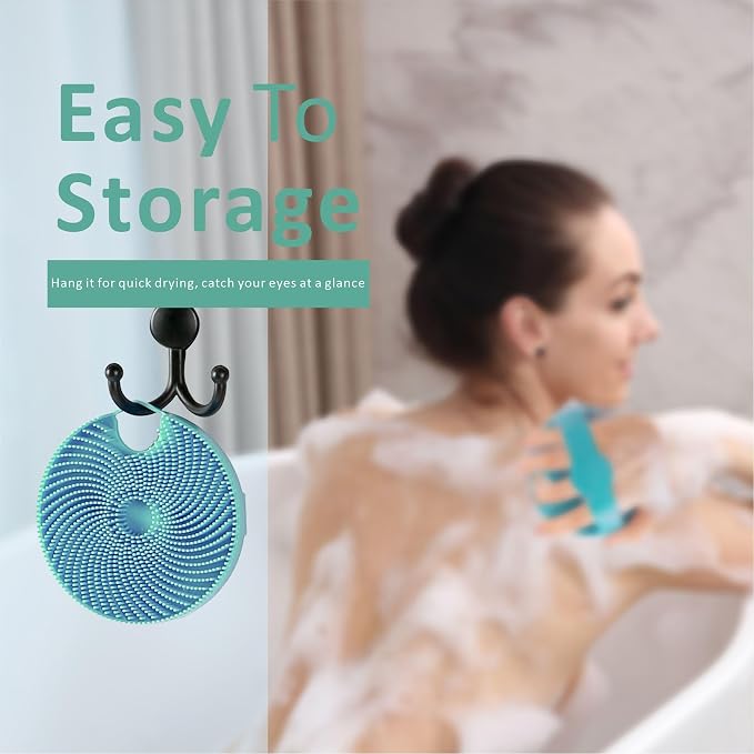 Silicone Body Scrubber Shower Brush 2 Counts,Super Exfoliating Body Brush with Non-Slip Strap-Effective Showering Exfoliation and Gentle Massage for Men Wome,Durable Use Brush (Black+Green)