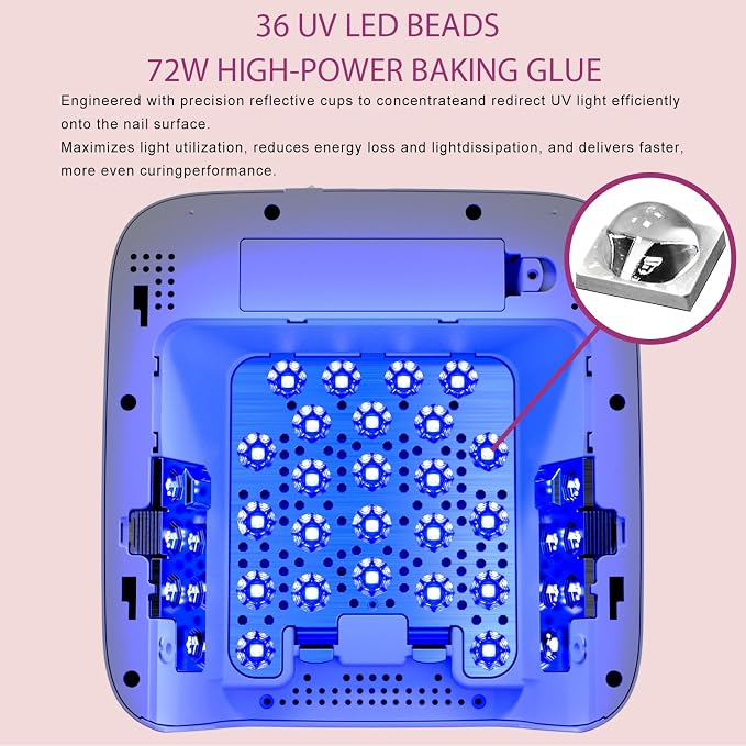 UV LED Nail Lamp for Gel Polish 72W Rechargeable Gel Nail Lamp Cordless Nail Dryer with Replaceable Light Board UV Light for Gel Nails for Home and Salon Use (Light Pink)