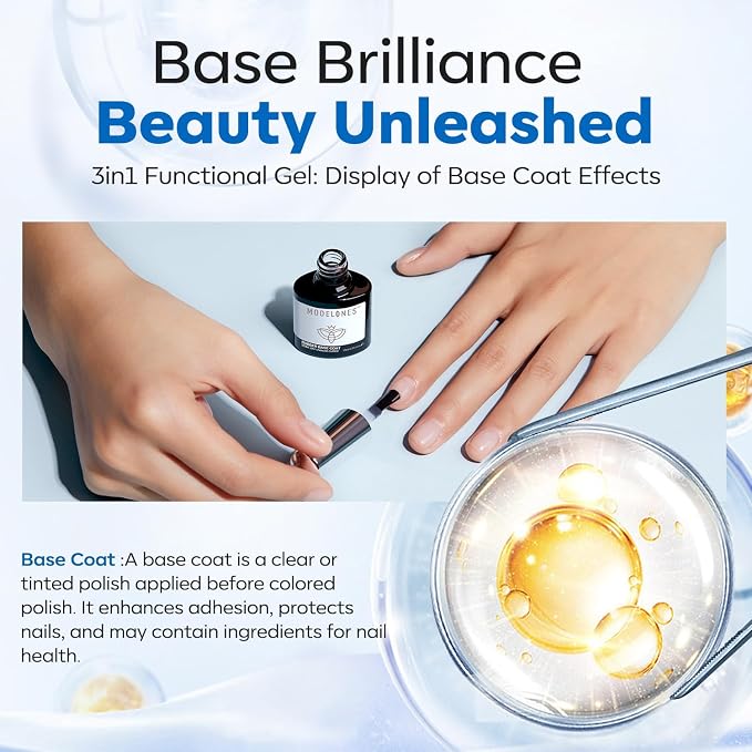 modelones Rubber Gel Base Coat Clear Builder Nail Gel for Weak Nails | Strengthener for Thin Brittle Nails Self-Leveling Enhance Natural Nail Apex Building Strong Adhesion Long Last U V Manicure