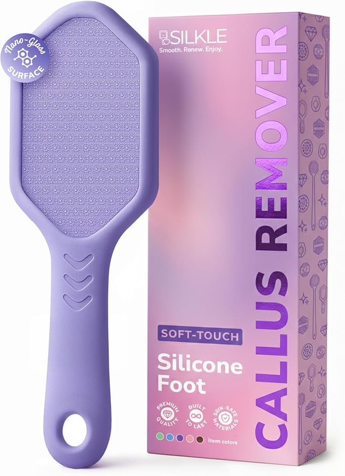 SILKLE Nano Glass Foot File - Foot Callus Remover for Feet & Foot Scrubber | Silicone Grip for Non-Slip Control - Foot Scrubber for Dead Skin, Heel Scraper for Cracked Heels & Foot Exfoliator - Purple