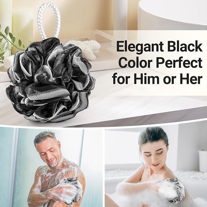 XXL 90g Charcoal Shower Loofah 3 Pack by Tilcare - Perfect Bath Sponge for Exfoliating for Men & Women - Body Scrubber Brush for Cleansing and Smooth Skin - Scrubbies That Remove Excess Oil and Dirt | Large Bath Sponge For Men & Women with Active Bambo...