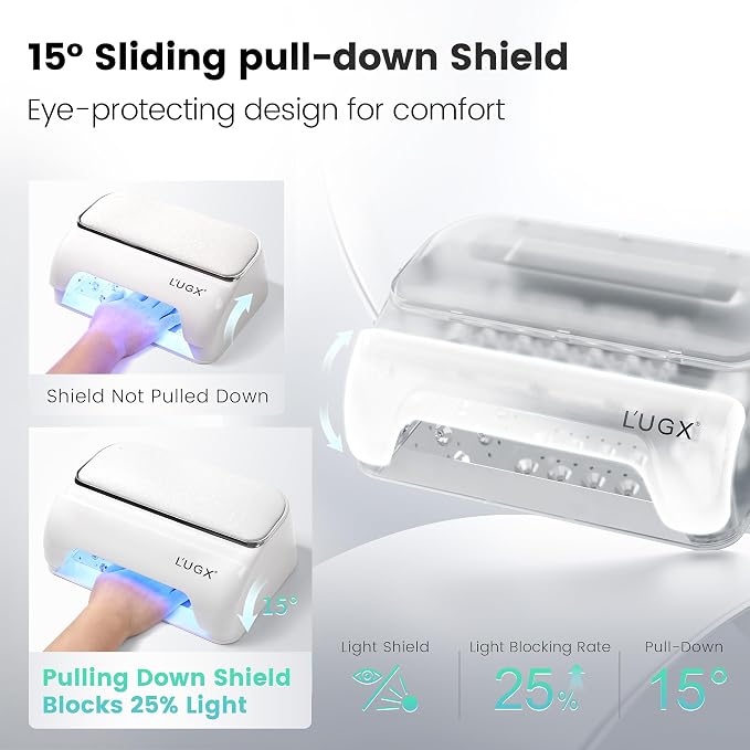 L'UGX UV LED Nail Lamp, Rechargeable UV Light for Gel Nails, LG802S | 5-6 Hours Battery Life, SafeLight & UV Protective Eyeshield Design, 56W & 42Pcs Diamond Lamp Beads