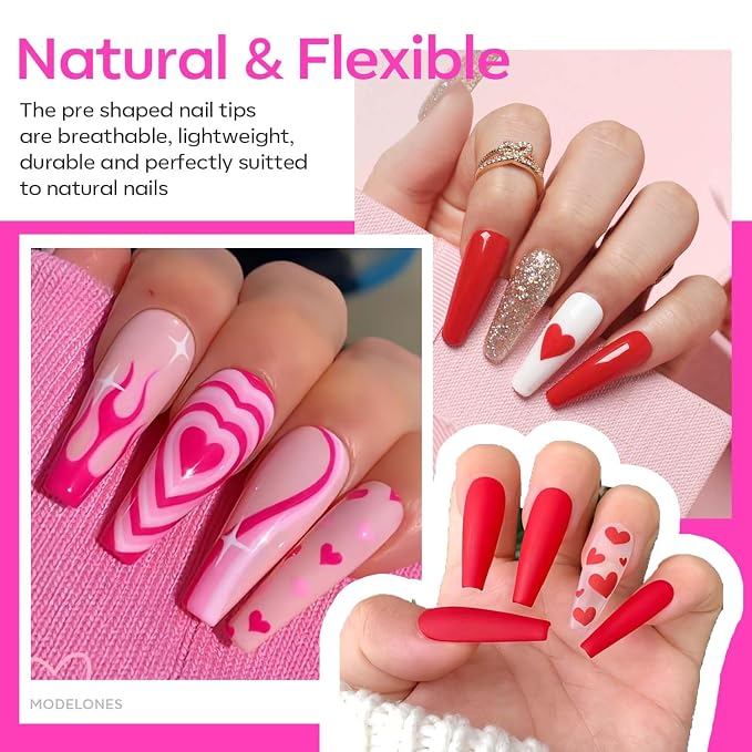 modelones X Nail Gel Kit, Fake Nails Long Coffin, 9-in-One Glue Prep Dehydrator & Portable Mini U V Light Acrylic Clipper, 500Pcs Coffin Tips for Extension Kit DIY Salon Home Gifts for Women | 500Pcs Fake Nails Long Coffin Coffin Tips for Extension Kit...