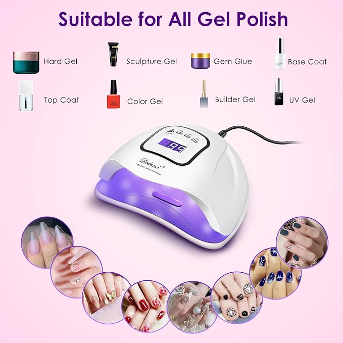 Liteland UV Gel Nail Lamp,150W UV Nail Dryer LED Light | for Gel Polish-4 Timers Professional Nail Art Accessories,Curing Toe Nails