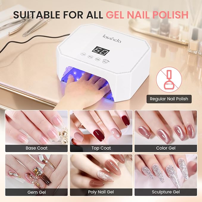 Lavinda 54W Corded UV LED Nail Lamp for Gel Nails - Plug-in Professional Nail Dryer with Fast Curing, 4 Timers, Touch Screen, Compatible with All Gel Polishes (White)