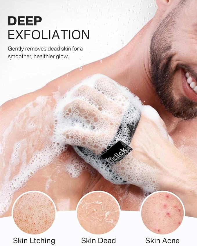 Yiclick Exfoliating Body Scrubber (2 Pack), Body Exfoliator Scrubber, Exfoliating Sponge for Shower Bath, Shower Loofah Luffa Lufa with Handle, Dead Skin Exfoliator for Body Scrub, Men Women