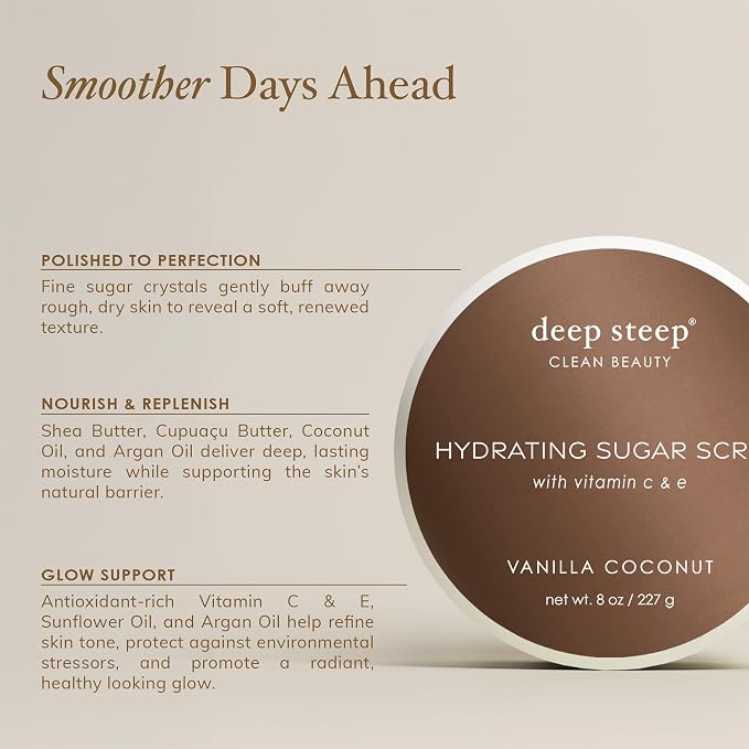 Deep Steep Sugar Scrub, Fig Apricot, 8 oz – Exfoliating Body Scrub with Organic Coconut Oil, Shea Butter & Argan Oil – Vegan, Clean Beauty, Smooth, Soft & Nourished Skin