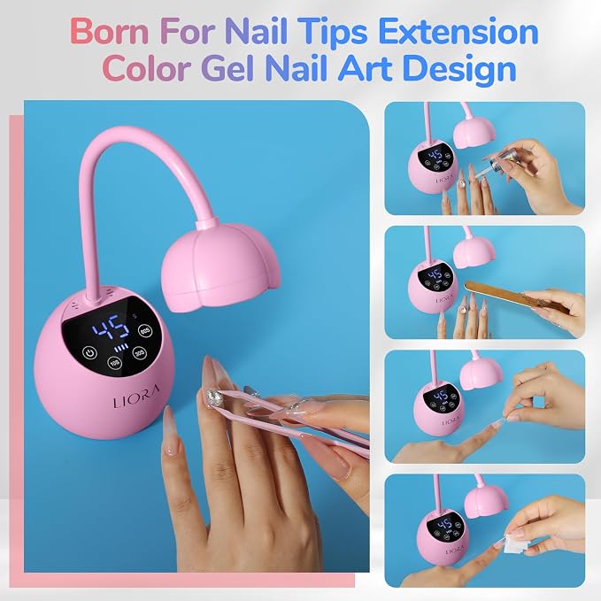 LIORA UV LED Nail Lamp: Cordless USB Rechargeable Gooseneck Lamp for Gel Nails with 4 Timers & Auto Sensor, Flash Curing Nail Dryer for Salon, Home & DIY Use