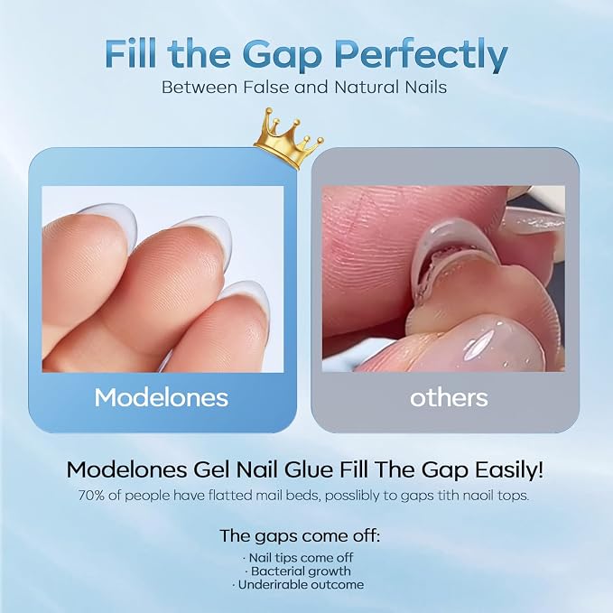 modelones 10 in One X Nail Gel Glue Gel Base Coat Brush On Nail Polish | Glue 15ml for Tips, Rhinestones, Blooming Art Hema-Free Gel Kit for Acrylic Tips U V Lamp Needed