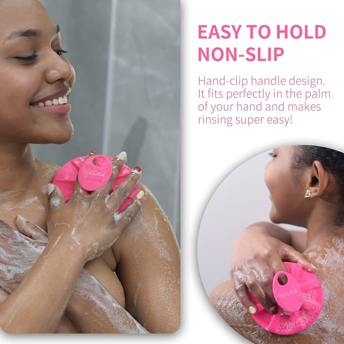 Silicone Body Scrubber, BEAUTAIL Gentle Exfoliating Shower Brush for Body | Hygienic Silicone Loofah, Easy-Grip Handle, Soft Bath Essential Scrubber for Sensitive Skin, Women, Men & Kids, 1 Pack, Rose