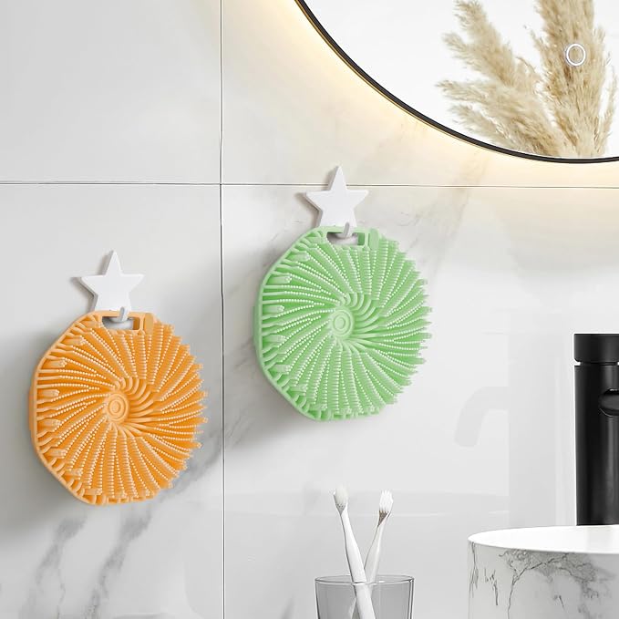 Silicone Body Scrubber, 2 PCS Exfoliating Body Scrubber, Silicone Loofah Bath Brush with Hand Strap, No-Slip Handheld Body Wash Brush Scrubber Shower Cleaning for All Skin Types (Yellow & Mint Green)