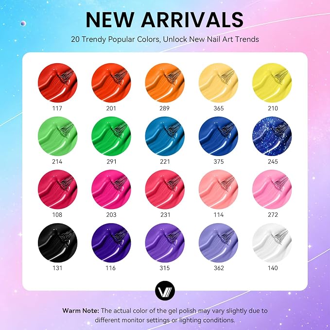 VANREESA 24 Pcs Gel Nail Polish Set - 20 Trendy Colors Gel Nail Polish | 1 Base Coat & 3pcs Glossy/Matte/Gloden Top Coats, Red Orange Yellow Green Blue Pink Gel Polish, Gel Nail Kit Gifts for Women