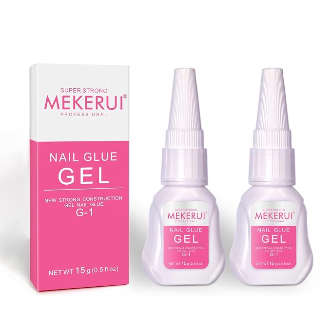 MEKERUI Nail Glue Gel 2 Pack – Super Strong Press On Nail Glue, Air Dry in 7 Seconds, No UV Lamp Needed, Thick Gel Formula for Long-Lasting False & Press-On Nails