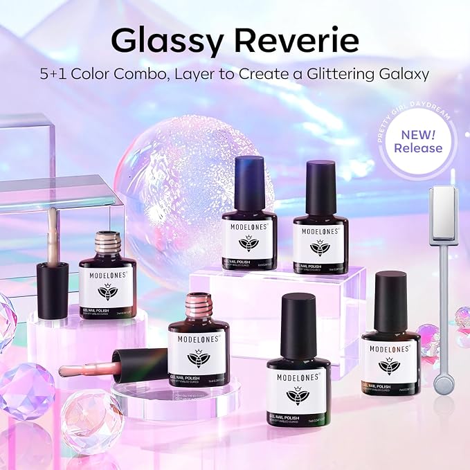 modelones Cat Eye Gel Nail Polish Set Jelly 6Colors Neon Sparkle
