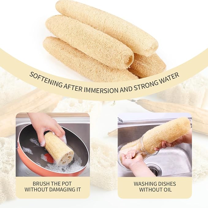 4Pack Natural Organic Loofah Bath Sponge14''-16'' Exfoliating Body Scrubber for Men and Women Shower Scrub