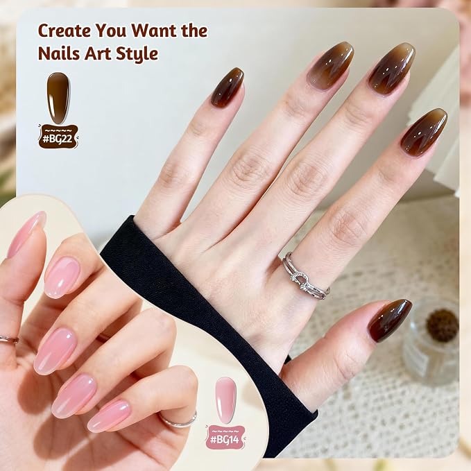 JODSONE 10 Colors Base Coat Builder Colors Gel Polish | 3-in-1 Jelly Gel Set with Top Coat Extension Builder Gel Polish for Nails DIY Nail Art Gift for Women