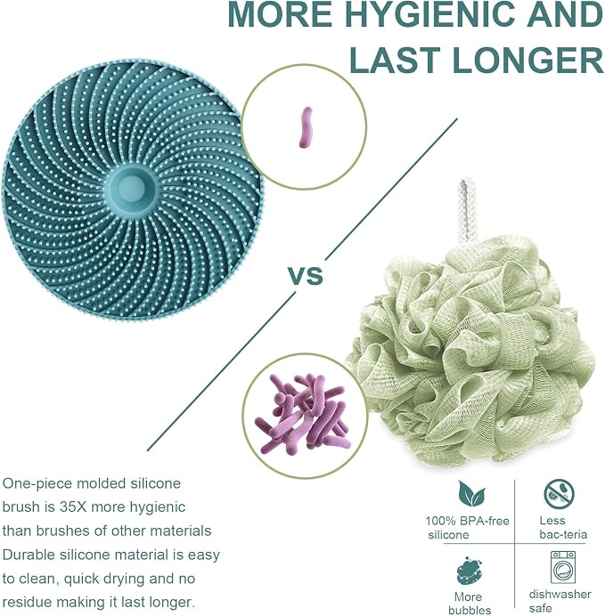 Food-Grade Silicone Body Scrubber Exfoliating & Massaging Brush, Dark Green | INNERNEED Hygienic Shower Scrub Skin Wash Bath Tool for All Skin Types, Lathers Well, Longer Service Life
