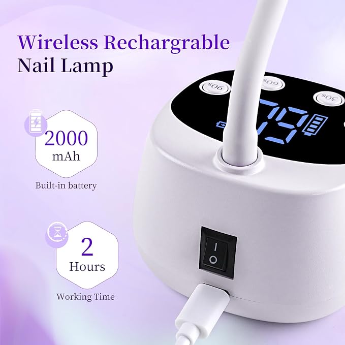 JODSONE Fast Curing U V Nail Lamp Portable and Flexible Gooseneck Lamp Rechargeable LED Dryer for Gel Polish, Auto Sensor & 4 Timers Ceramic White