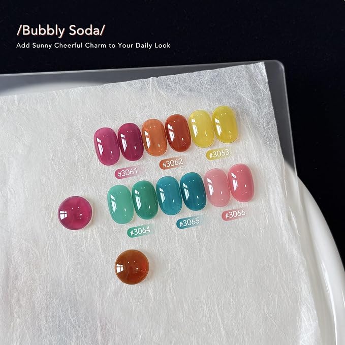 GAOY Jelly Gel Nail Polish Set, 6 Colors Pink Red Blue Teal Yellow UV Gel | Glass Effect, Layer with Cat Eye, Buildable Color, UV Lamp Required, Easy to Apply, Long Lasting, Salon Manicure at Home