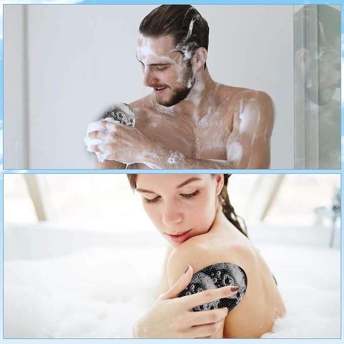 Silicone Bath Scrubber for Body, Silicone Scalp Scrubber & Mens Body Scrubber, Large Flat Head Design with Handle - Pink & Black, Loofah Exfoliating Body Scrubber for Women & Men
