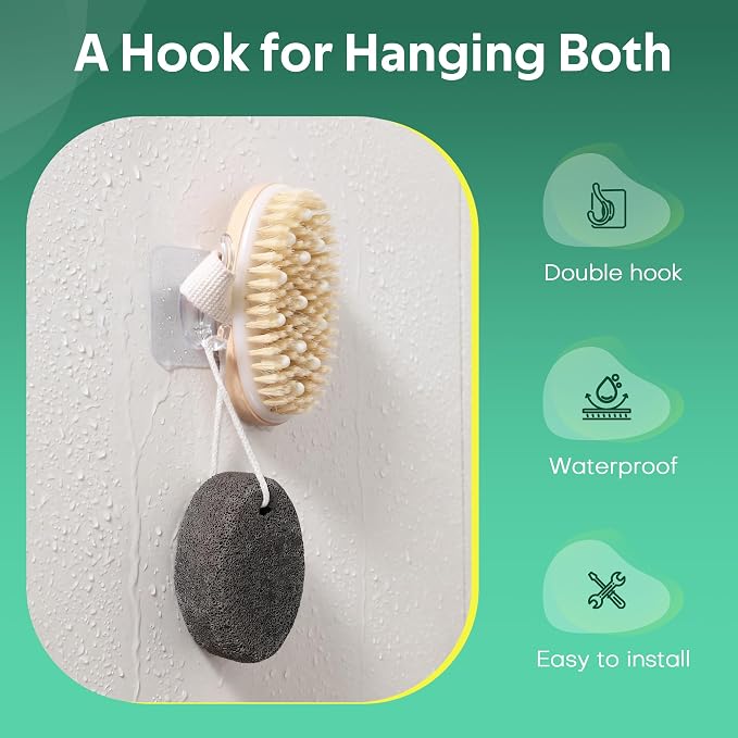 Oval Dry Brush Set: Dry Brush for Lymphatic-Drainage Brushing & Scrubber, Pumice Stone for Feet with Double-Side Hook, Bath Shower Exfoliating Kit Women