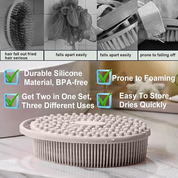 Silicone Body Scrubber – Dual-Sided Silicone Loofah for Shower, Set of 2 Soft Exfoliating Body Bath Shower Scrubber Loofah Brush Easy-to-Clean for Sensitive Kids Women Men All Kinds of Skin