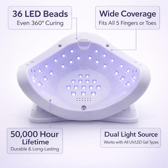 120W UV LED Nail Lamp for Gel Nails – Professional Nail Dryer with 4 Timers, LCD Display, Auto Sensor & Low Heat Mode – Removable Base, 36 LED Beads