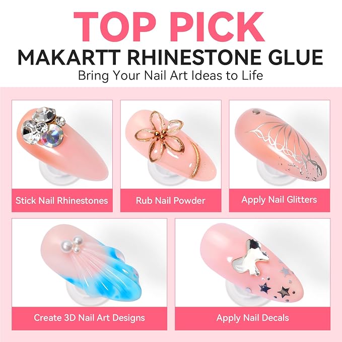 Makartt Nail Gem Glue: Precision Gel for Tiny Gems and Gap Filling 2 x 30ml | 30-Day Hold, Low Viscosity, UV/LED Cured, Gap Filling, Tiny Crystal, Caviar Beads, Nail Pearls, Small Charms, DIY Salon Use