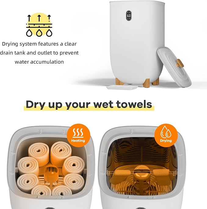 Large Towel Warmer for Bathroom Heated Towel Warmers Bucket, Auto Shut Off, Wood Handle, Fits 6 Oversized Towels, Bathrobes, Blankets, Clothes, for Spa, for Mother's Gifts