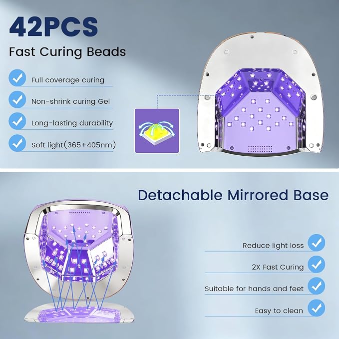 Professional Rechargeable 96W UV LED Nail Lamp, Cordless UV Light for Nails with Removable Stainless Steel Bottom, 4 Timer Settings and Smart Sensor for Salon or Home, Gradient Purple