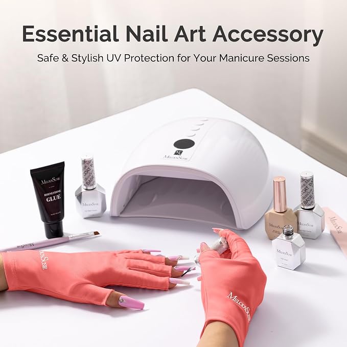 MelodySusie UPF50+ Fingerless UV Protection Gloves for Gel Manicures | Cool breathable fabric,professional UPF50+ UV protection,fingerless design ideal for salon & home gel manicure,Anti UV Light